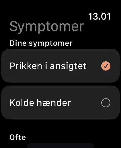 Apple Watch: tryk på symptomer efter anfaldet, egne symptomer øverst