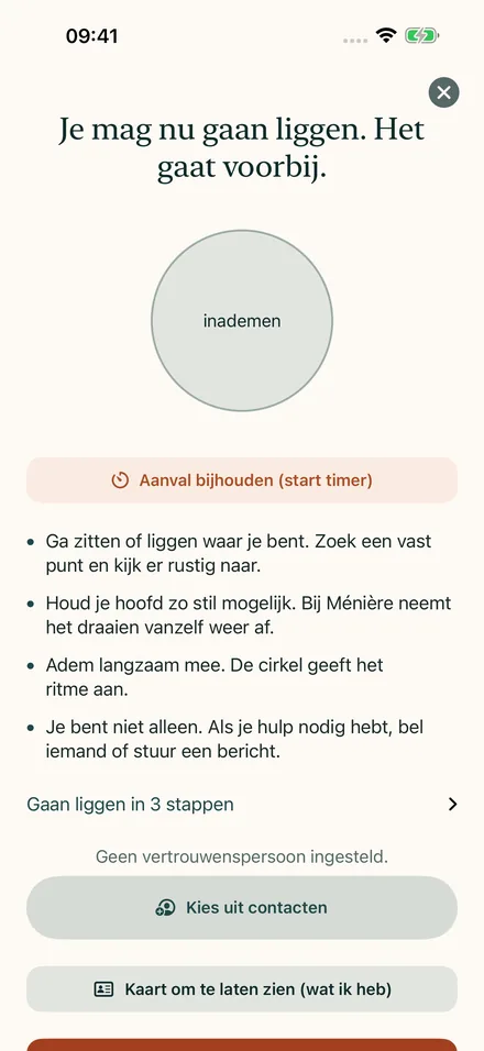 Acute modus met ademcirkel, uitleg en alarmknop